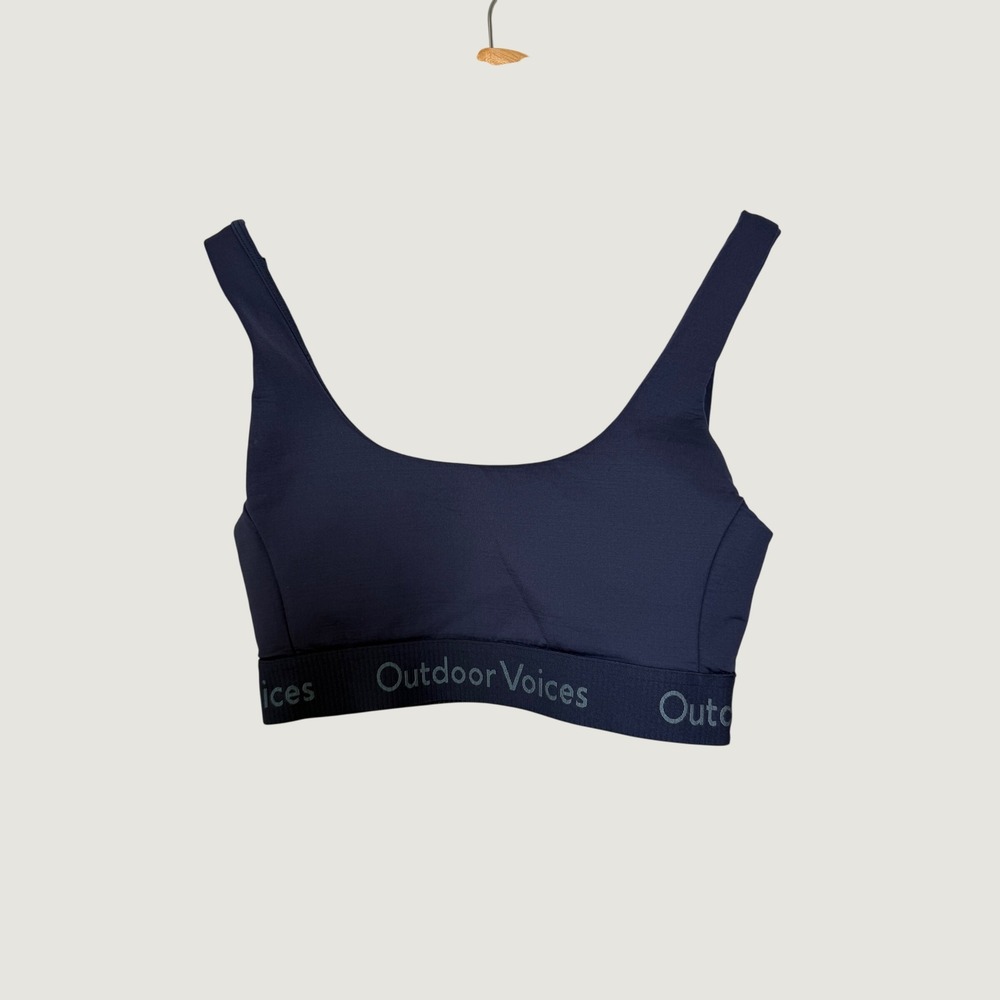 Outdoor Voices Doing Things Sports Bra Navy Blue Small Logo Band Racerback
